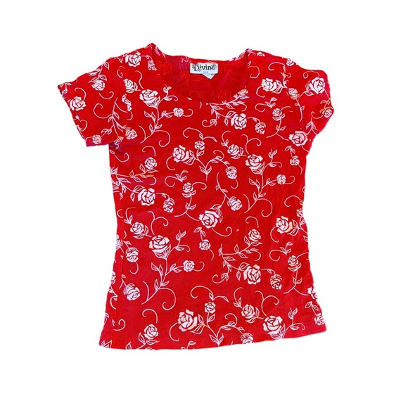 Divine Heritage Tops - Vintage 90s Divine Red Rose Floral Print Short Sleeve Top Women's Large0s